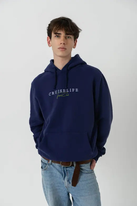 Blue Travel Club Embroidered Hoodie