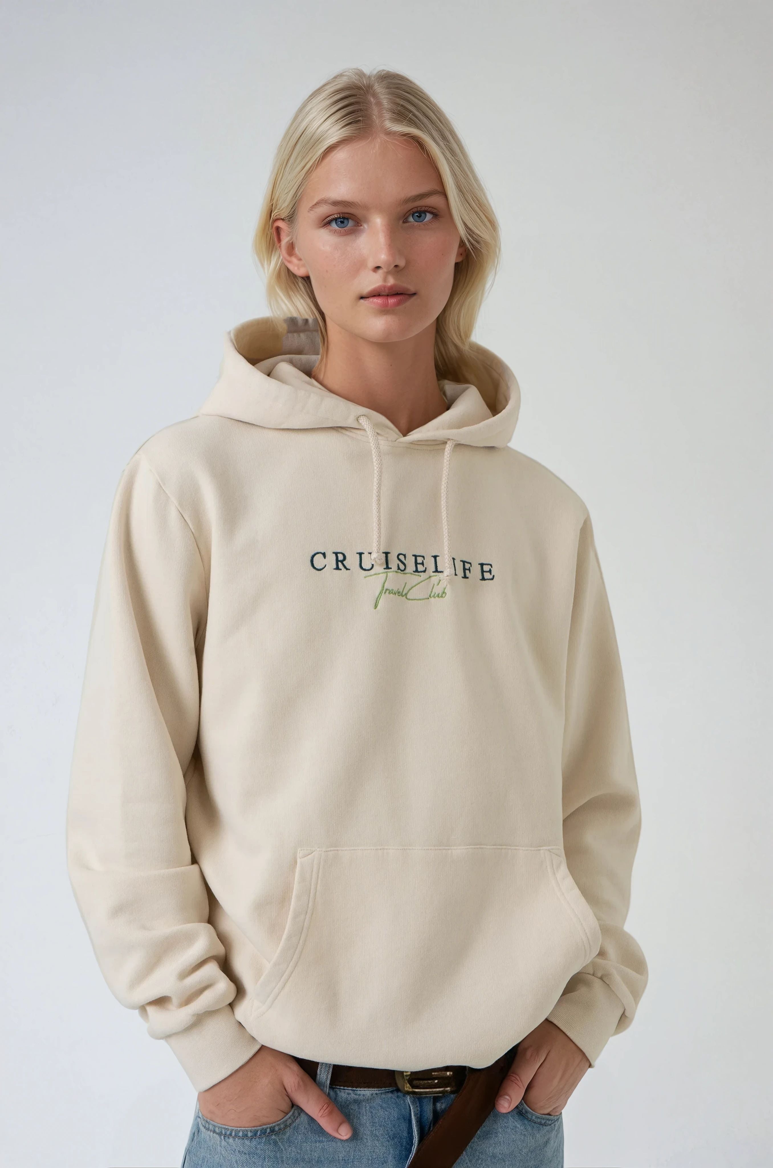 Beige Club Embroidered Hoodie